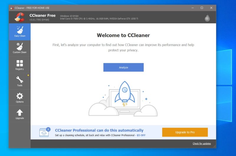 「CCleaner」の起動画面